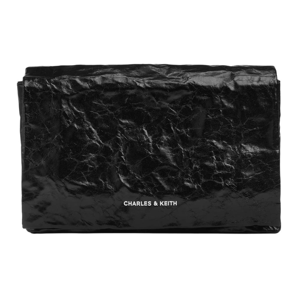 CHARLES&KEITH Pu Shoulder Bag , Crossbody Bag Small Women's Jet Black / Cream Milk White / Silver (Unisex) Crossbody Bags CK2 80782348
