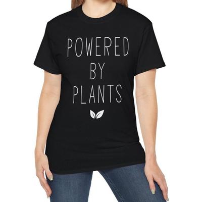 Powered By Plants T-Shirt Vegan Tee Slogan Tee - Gift for Boy Teen Girls Mom Dad Grand Family Friend Sister Brother Crew Coworker Team Party