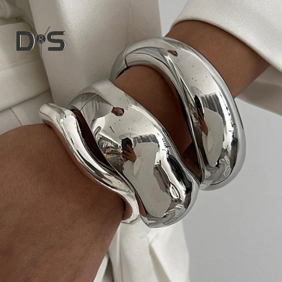 Gold Silver Bangle Bracelets Hiphop Wide Cuff Bangle Bracelet Irregular Wave Armband Jewelry for Women And Men