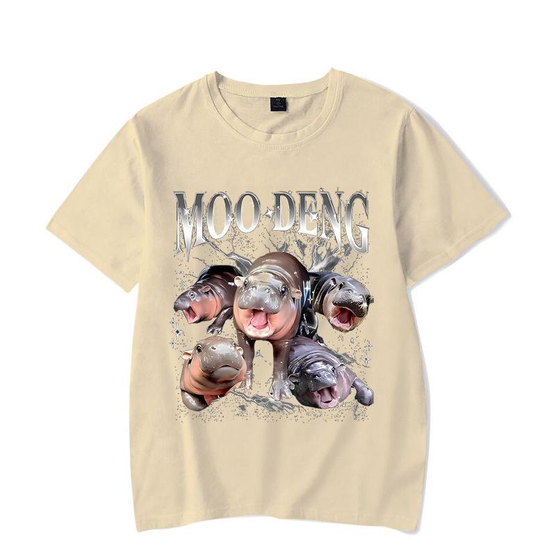 Ladies' Loose Casual Fun Moo Deng Bouncing Pig Print Pure Cotton Short Sleeved Top T-Shirts Women’s