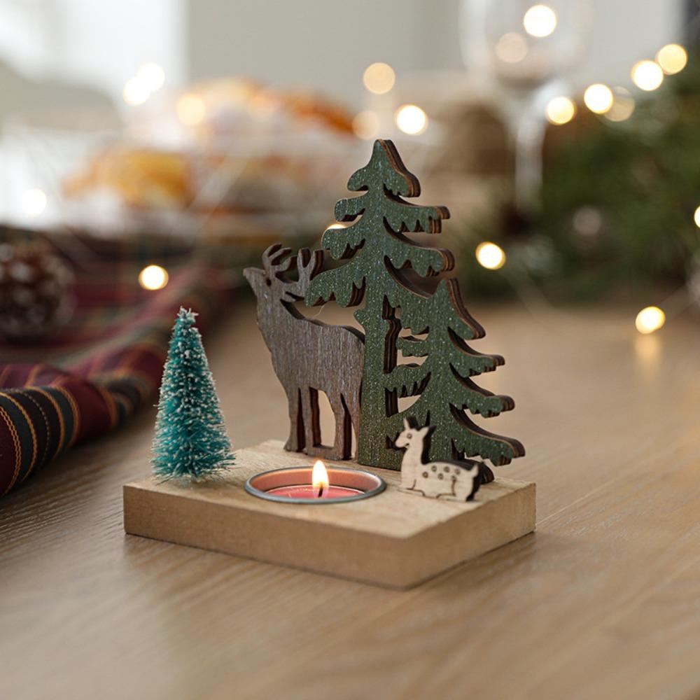 Christmas Candlestick Santa Claus Decoration Elk Nordic Style Creative Wooden House Desktop Candle Holder Decorative Ornaments