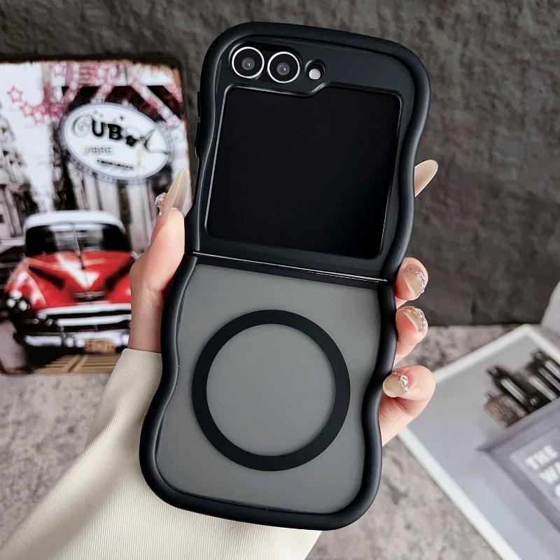 Stylish Big Wave Magnetic Matte Case For Samsung Galaxy Z Flip 3 4 5 6 5G ZFlip5 Flip6 5G Translucent Frosted Back Cover Funda