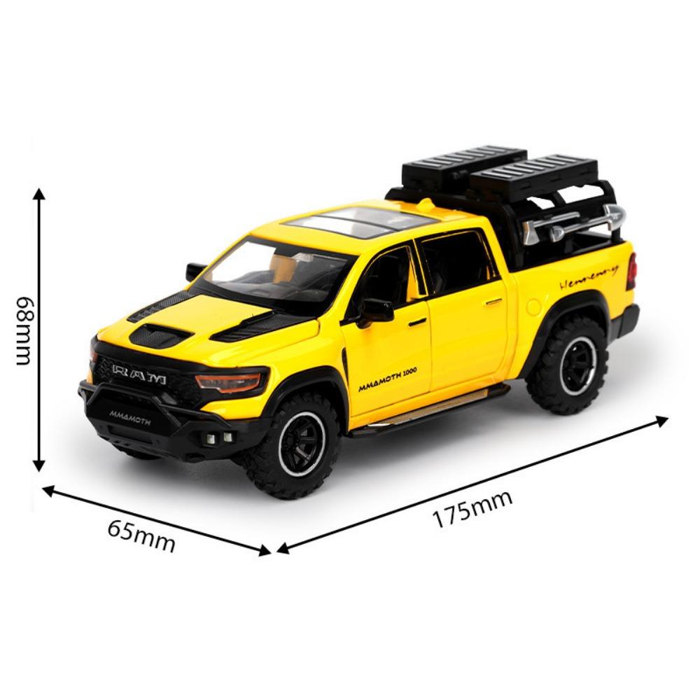 

1/32 Scale Dodge RAM MAMMOTH Pickup Toy Car Miniature Diecast Metal Off Road Vehicle Model Pull Back Sound Light Collection Gift Boy жёлтый