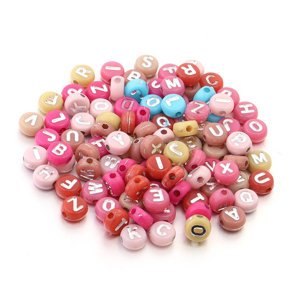 100 Stück/Los 7mm Flache Runde Buchstabenperlen zur Schmuckherstellung Acryl Alphabetperlen Lose Perlen DIY Armband