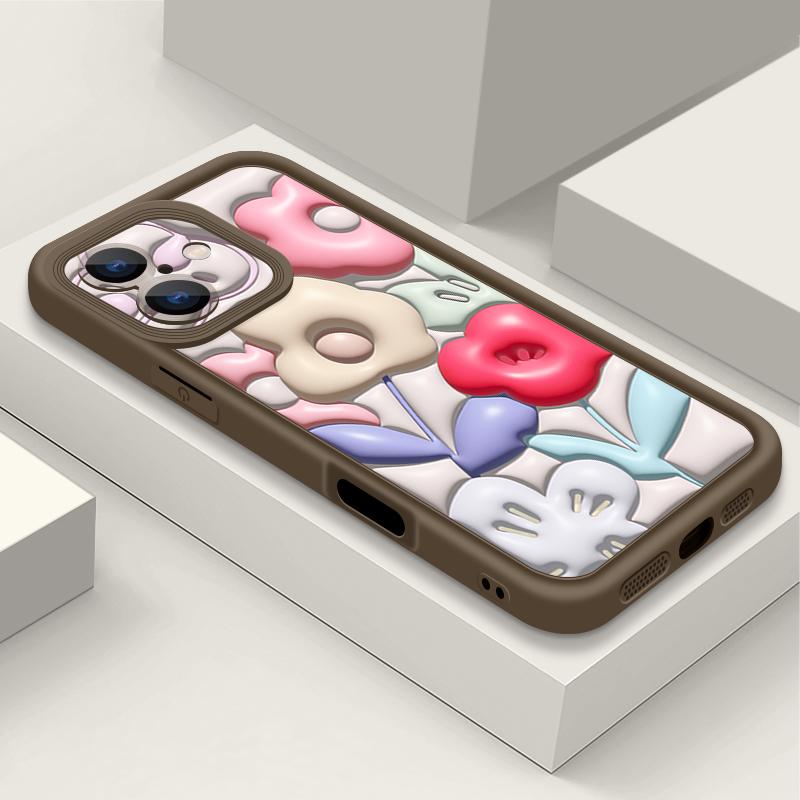 

Чехол с цветами для iPhone 16 Pro Max Противоударный чехол из ТПУ Мягкий силиконовый чехол Коке для iPhone 15 Pro Max 14 13 12 11 Чехол для телефона iPhone 11 кофейный