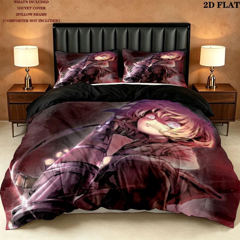 Saga Tanya Evil Pattern Bedding uilt Set uilt Cover Pillowcase Home Decoration Birthday Gift (1 * duvet cover + 2 * pillowcase without core)