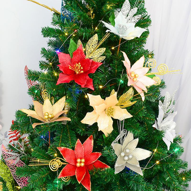 

Gold Dust Christmas Flowers Christmas Gifts Christmas Tree Ornaments Handmade Wreath Accessories Foam Dust Pendant 30cm