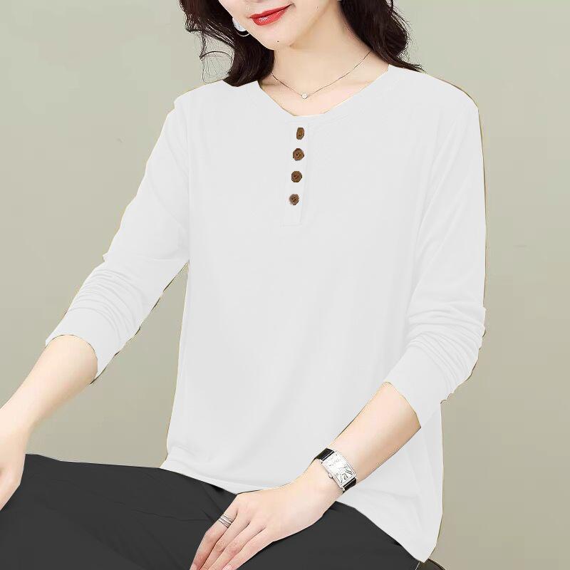 Autumn new button-up t-shirt women's large-size casual bottoming shirt loose and thin top t-shirt tide