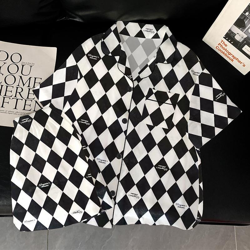 Fashion Light Luxury Black And White Checkerboard Ice Silk Pajamas Women'S Summer High-End Short-Sleeved Suit Loungewear