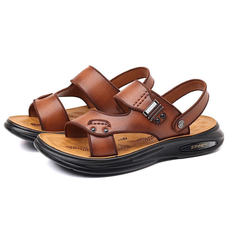 Men's sandals 2025 summer cowhide high-end beach shoes men's casual outer wear leather sandals extra large size 4748