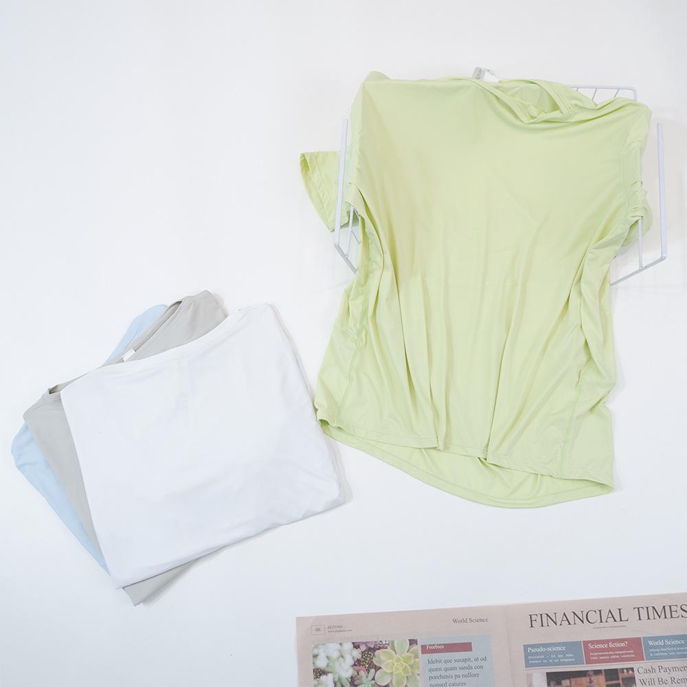 Schnelltrocknendes Eis-Seiden-Yoga-T-Shirt: Dehnbar, Weich, Rundhalsausschnitt, Sonnenschutz, Schlankmachende Passform für Sommer-Fitness