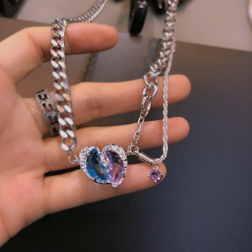 Sweet and Cool Two-color Love Necklace Ins Trendy Hip-hop Babes Accessories Niche Design Sense Collarbone Chain Women's Sweater Accessories