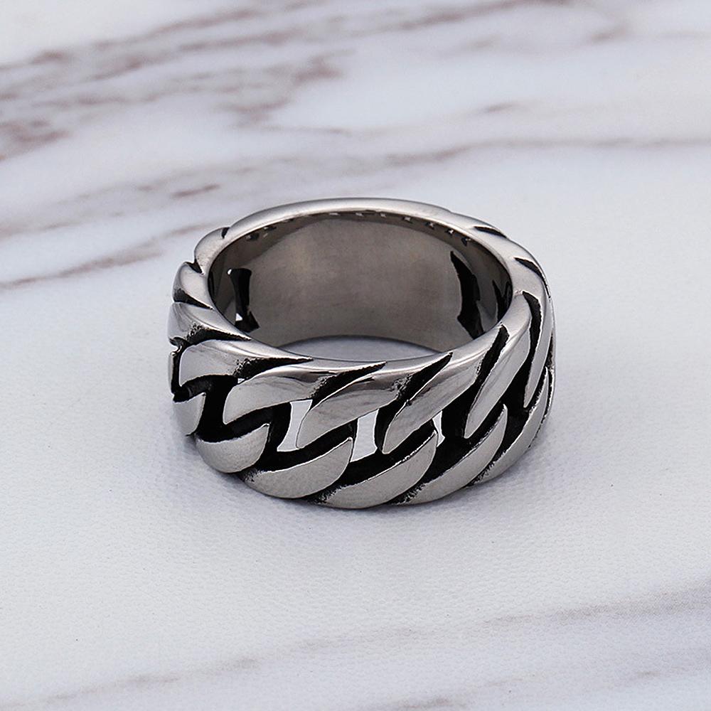 10MM Koreanische Mode Einfache Gliederkette Ring Damen Herren Punk Hip Hop Edelstahl Biker Kette Ring Schmuck Geschenk