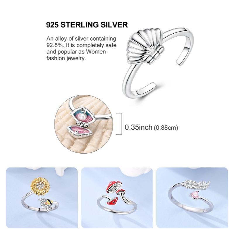 Free Size Ring For Women S925 Silver Original Blue Eyes Dragon Bee Shell Cherry Adjustable Rings Clover Chain Open Ring Jewelry