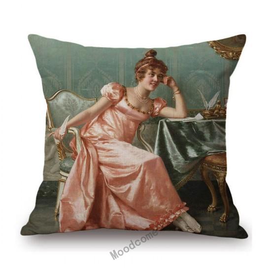 Royal Court Portrait Oil Painting Duchess Princess Ladyship Home Decoration Art Sofa Cotton Linen Throw Pillow Cushion Cover