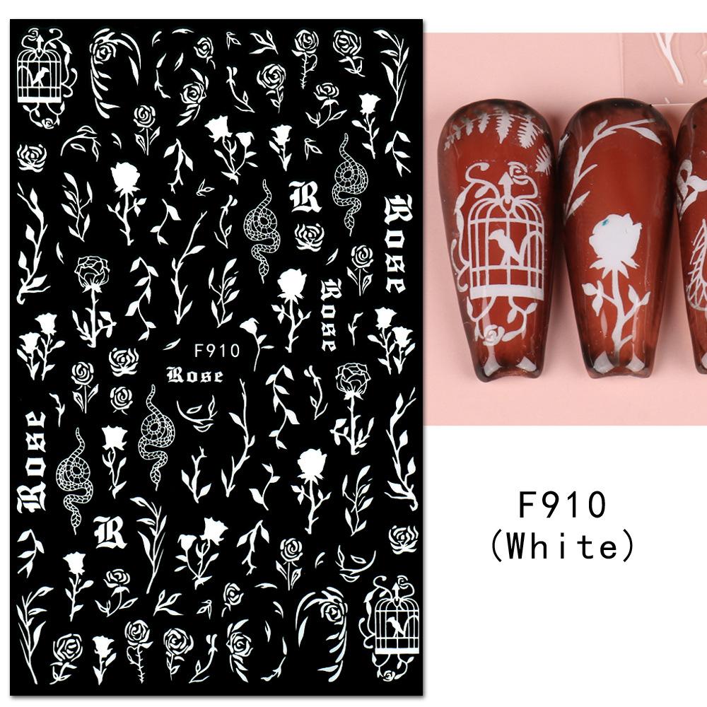 1PCS Black White Butterfly Laser Nail Stickers Nail Art Decoration Abstract Lines Bronzing Flowers Stickers For Nails
