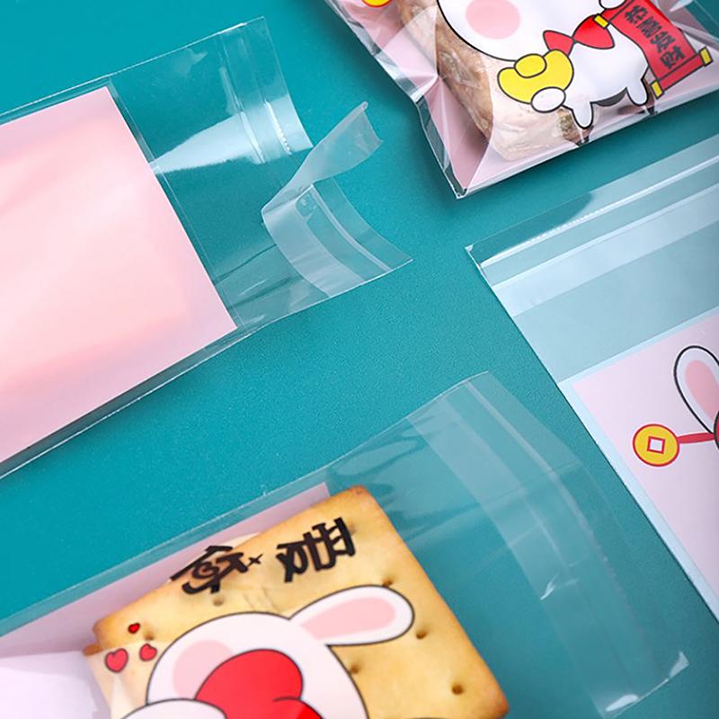 100 stk Mini Tegneseriekatt Emballasjepose, Bake Snacks Selvklebende Pose, Tegneseriekatt Kjeks Kake Emballasjepose