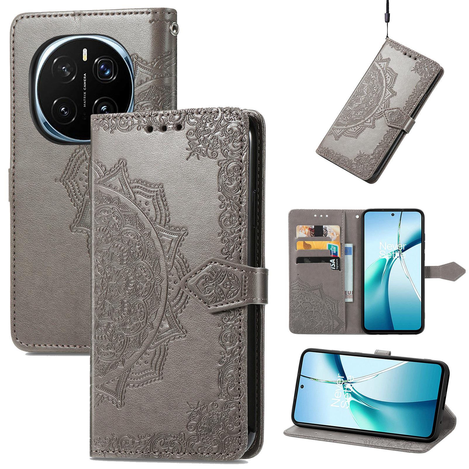 

For Honor Magic7 5G Wallet Case Mandala Flower Leather Phone Cover Stand Grey