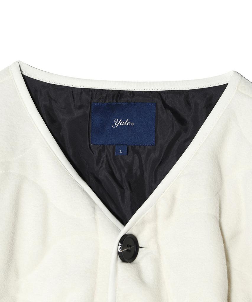 Yale Embroidery Dan Collarless Quilted Fleece Jacket_Ivory