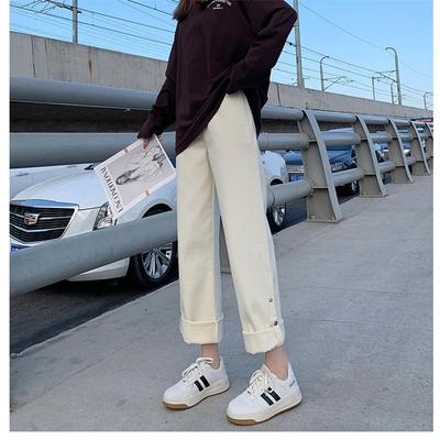 Spring 2022 Womens White Vintage High Waist  Women's Wide Leg Jeans Baggy Woman Denim Capris Pants Jean Mom Jeans Trousers