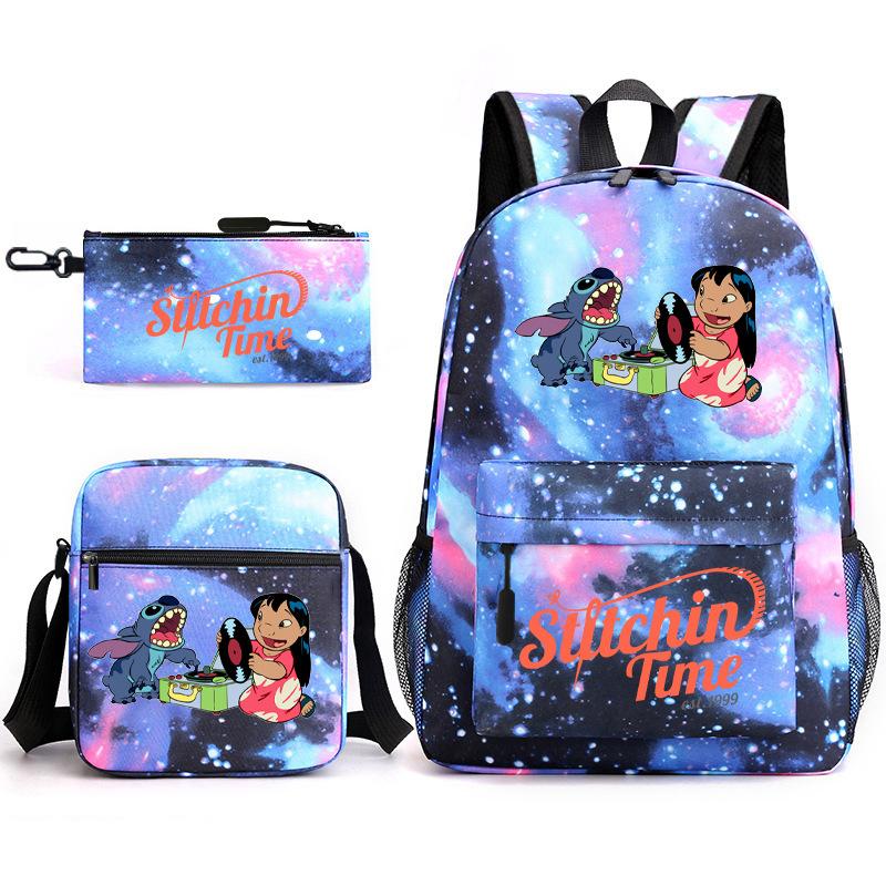 School Season Student Backpack Heat Transfer Backpack Satchel Pencil Bag Three-Piece Set