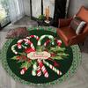 Christmas Candy Green Leaves Round Rug, Plush Flannel Thick Mat for Home Office Decor, Machine Washable Polyester Carpet