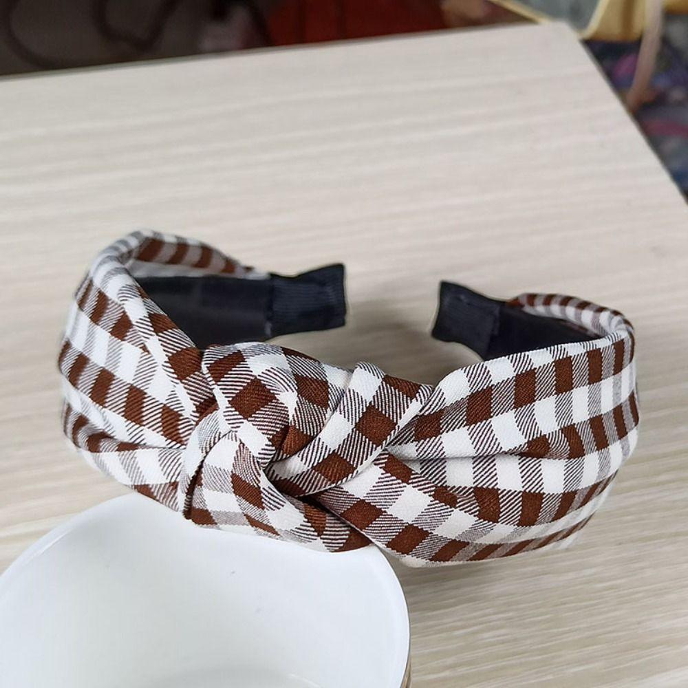 

Classic Lattice Women Hairband Cross Knotted Headwear Fashion Headband Wash Face коричневий