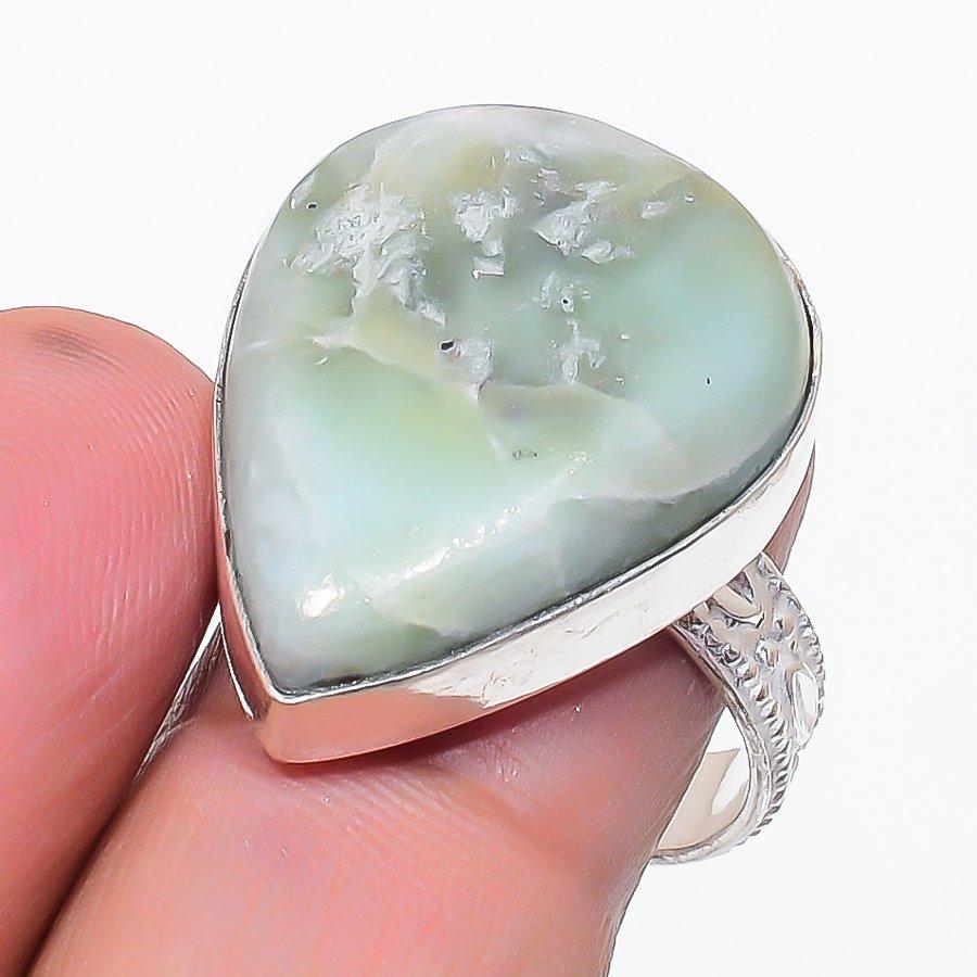 Natural Larimar Gemstone Handmade 925 Sterling Silver Jewelry Ring Size 9 r2T11