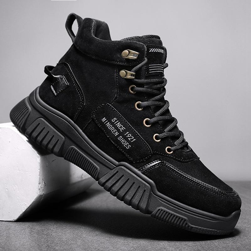 Men High Quality Leather Boots Men Spring Casual Motorcycle Ankle Men Lace-Up Basic Boots Man Fashion Men Boot