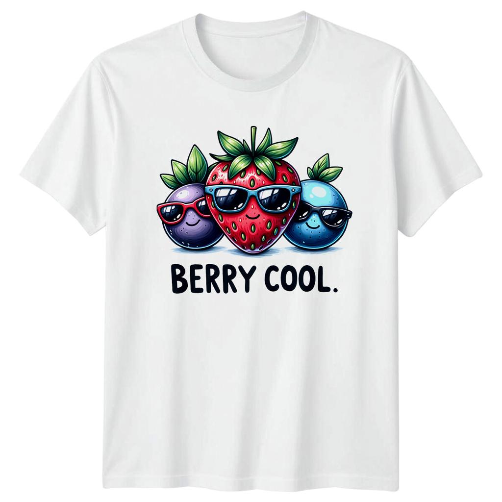 Berry Cool T-Shirt Funny Fruit Pun Cartoon Tee Strawberry Blueberry