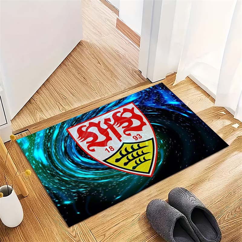 Soccer Club Crest Galaxy Swirl Starry Sky Print Area Rug Football Fan Non‑Slip Rectangular Floor Mat Game Room Living Bedroom Home Decor Rug