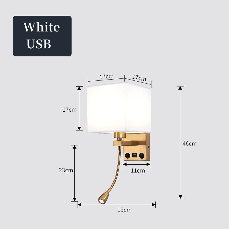 LED Wall Lamp with USB Port Charging Spotlight Fabric Wall Sconce Lighting for Hotel Bedroom Bedside Reading Decor E27