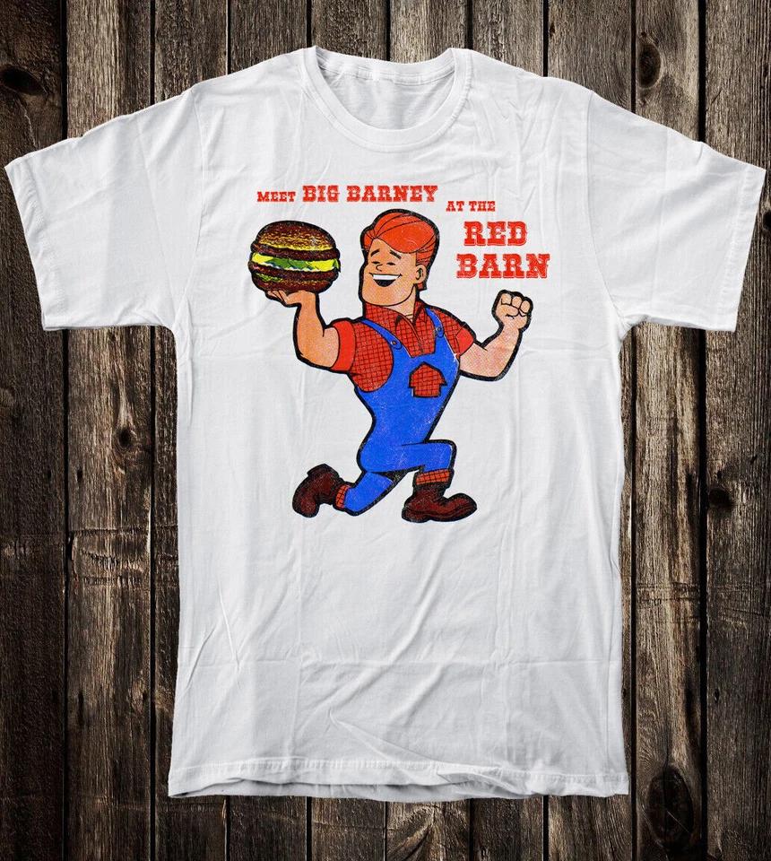 

Retro Ad Art Tee T Shirt Vtg 100% Cotton Food Red Barn Burger Big Barney M