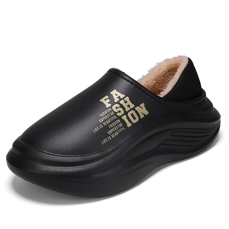 

Fashion Winter Couple s Slippers Outdoor Waterproof Warm Fur Slipper Non-Slip Plush Home Light Footwear Thick Platform Slipper Men Women 40 чёрный