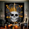 Creative Skull Flower 3D Printing Curtain, Bedroom, Living Room, Restaurant, Halloween Party Decoration, 2 Pieces