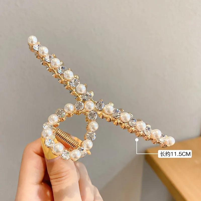 ncmama Fashion Metal Pearl Hair Claw For Women Gold Color Crab Hair Clip Girls Elegant Geometric Hairpin Korean Hair Accessories