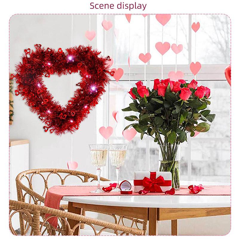 Valentines Red Heart Shaped Wreath Decorative Hanging Love Garland for Wedding Engagement Window Decoration