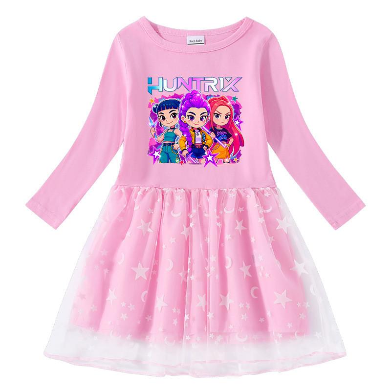 Girls Kpop Mira Zoey Rumi Hunters Printed Casual Mesh Dress