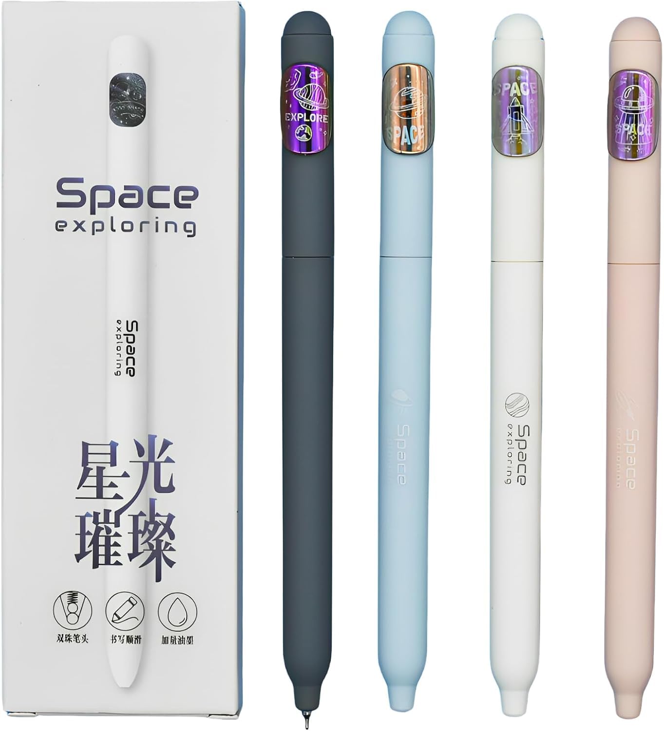 

Maydahui Set of Stylish Sequin and Space Ballpoint Black Gel Easy to Office Gifts 12-Piece Pens, 0.5mm, Ink, Cute, Laser-Activated Pens, Write,