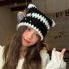 Neutral Hand Crocheted Knitted Pullover Hat with Detachable Metal Pin Tassel Y2K Street Fashion Hip Hop Hollowed Punk Style