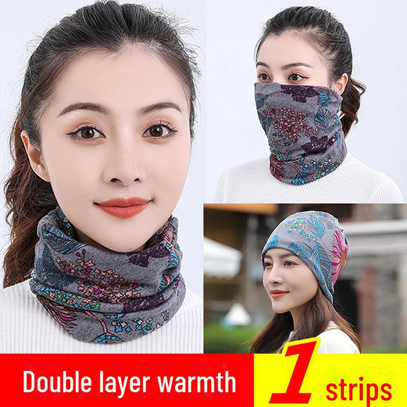 Autumn & Winter Multifunctional Double-Layer Twisted Neck Scarf Hat Mask