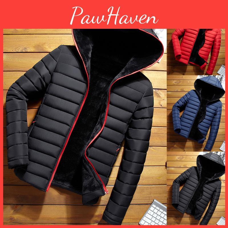 Stylish Men's Hooded Padded Coat Jacket For Winter With Warm Bubble Design