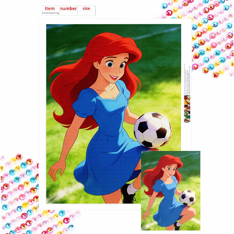Disney Ariel The Little Mermaid soccer sports diamond art painting handmade diy kit home decoration Round 20x30cm