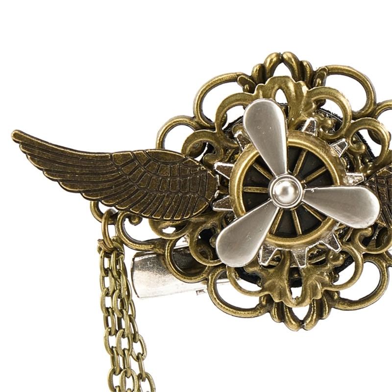 Gothic Wing Vintage 3D Chain Brooch And Hair Clip Multipurpose Alloy Accessory For Costume Parties