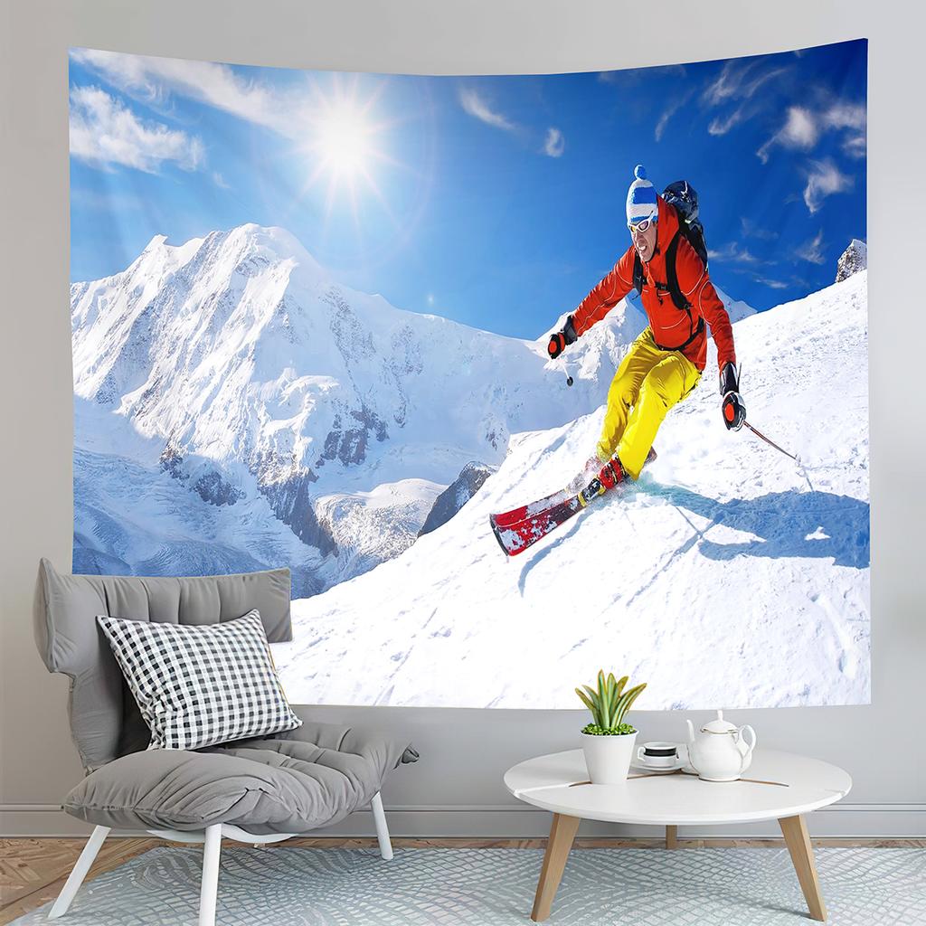 Winter Snow Mountain Tapestry Extreme Skiing Tapestry Natural Scenery Tapestry Home Living Room Bedroom Dorm Decor Tapestries