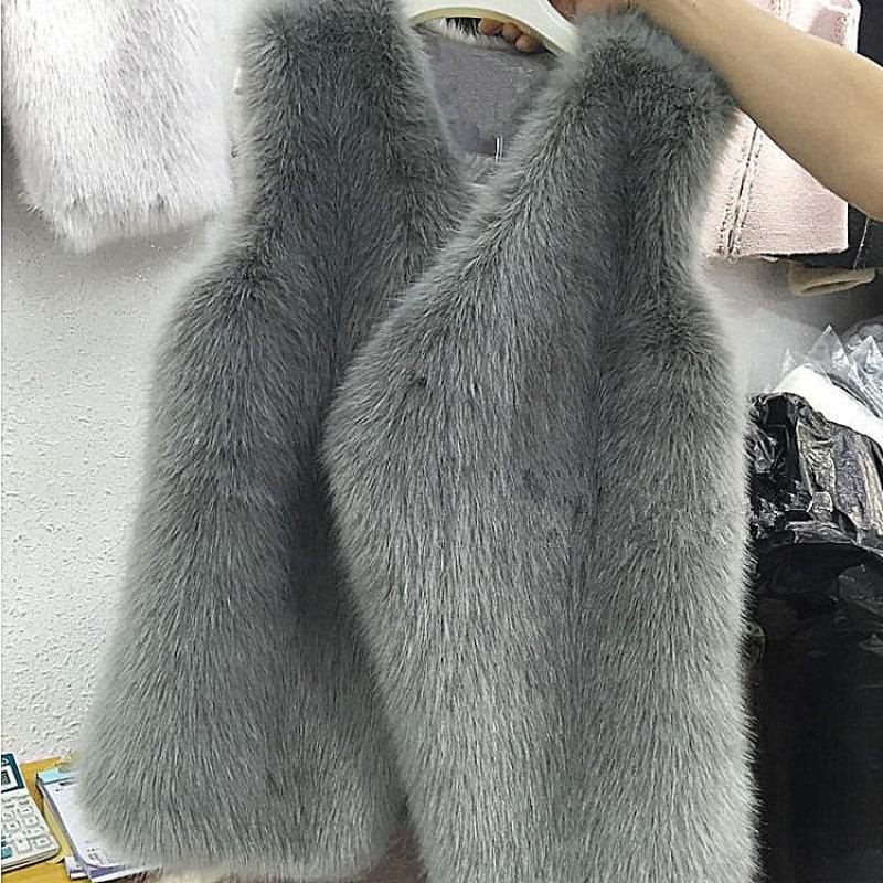 

Жилет из искусственного меха средней и длинной длины, новый осенне-зимний жилет, женская одежда, пушистый жилет, жилет из искусственного лисьего меха S серый