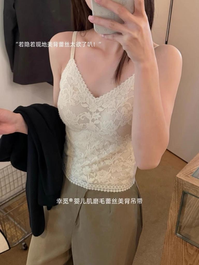 #Early autumn new pure lace V-neck thermal vest slim and thin women's one-piece with chest pad