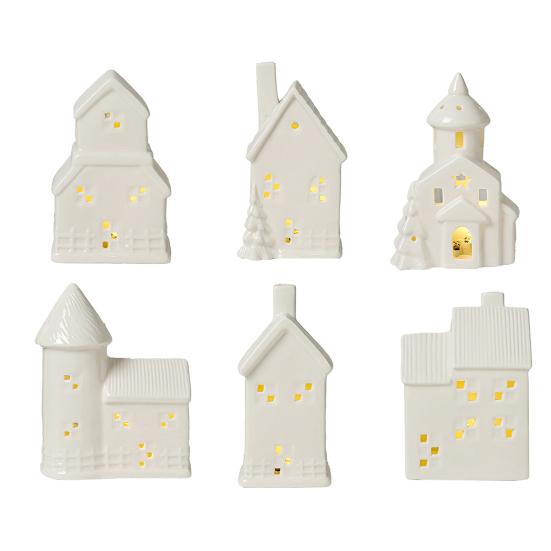 Yousheng Ceramic Snow House LED Decor Nordic Christmas Village Tabletop Lamp Creative Festive Centerpiece for Mantel And Shelf Display