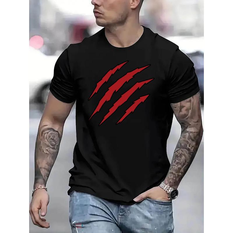 

Creative Minimalist Paw Print Men S Fashion Trend Graphic Print, Men S Round Neck Short Sleeve T-Shirt, Casual T-Shirt , Comfortable Summer Top S чёрный