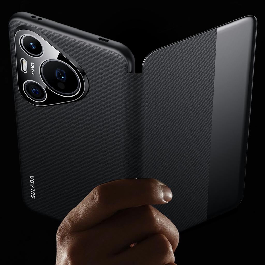 SULADA For Huawei Pura 70 Pro/Pura 70 Pro+ Case View Window Carbon Fiber Texture Leather Cover